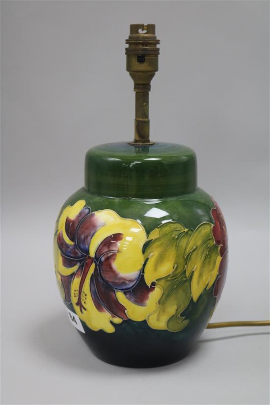 A Moorcroft table lamp and a plate